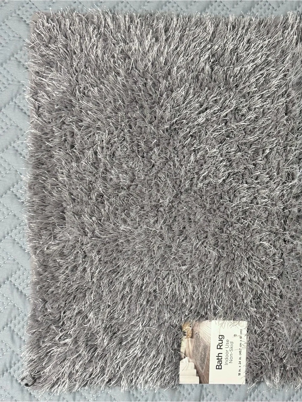 Nedia Home Shag Bath Rugs Non-Skid Microfiber Light Gray Set of Two 18 x 24 NWT